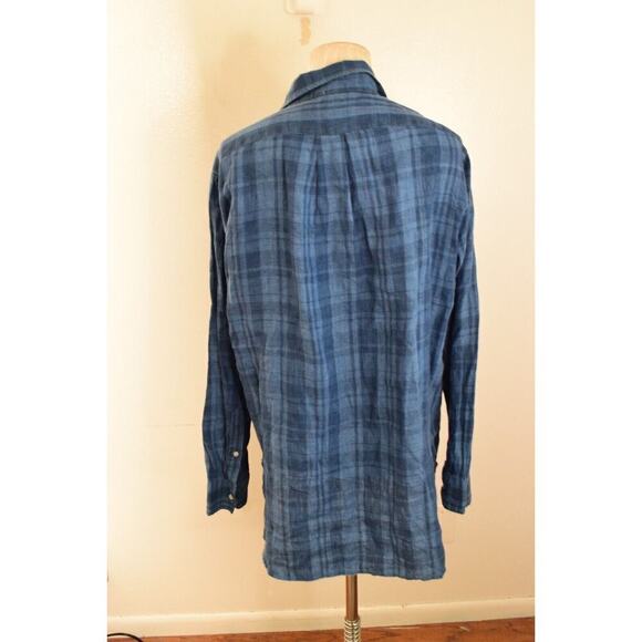 Lauren Ralph Lauren Top Womens L Blu Popover Long Sleeve 100% Linen Plaid Tunic - Picture 3 of 5